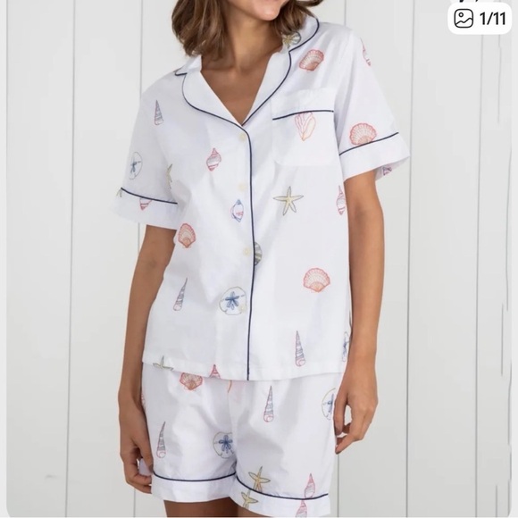 Printfresh Seashell Embroidered Women's Pajama Set